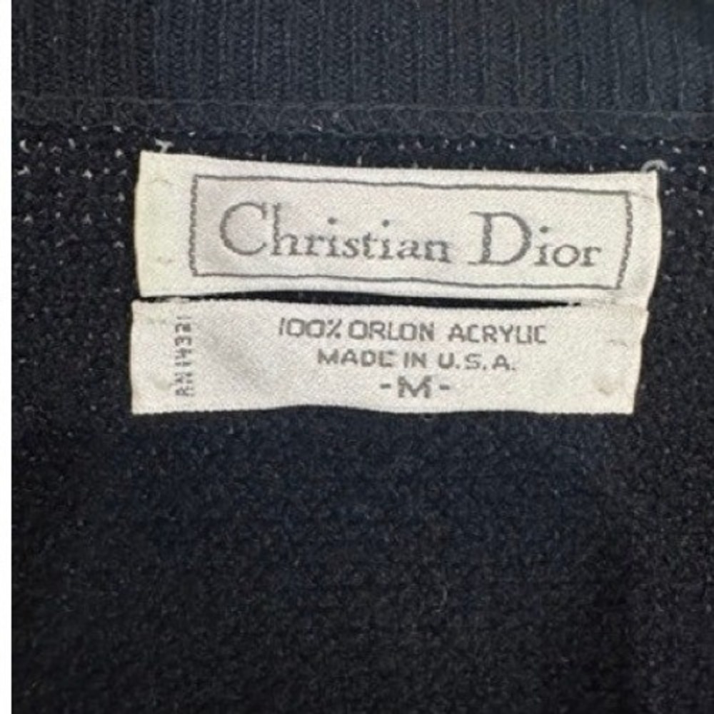 Vintage Christian Dior Monsieur Men Navy Blue V-Neck Waffle Knit Sweater MEDIUM - Picture 5 of 6